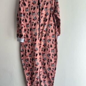 Peach Fleece Onesie with Animal Print
